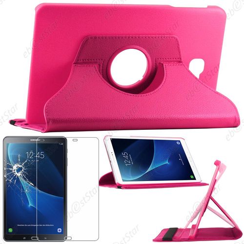 Ebeststar ® Pour Samsung Galaxy Tab A 2016 10.1 T580 T585 - Housse Coque Etui Pu Cuir Rotatif Avec Support À Rotation 360° + 1 Verre Trempé, Couleur Rose