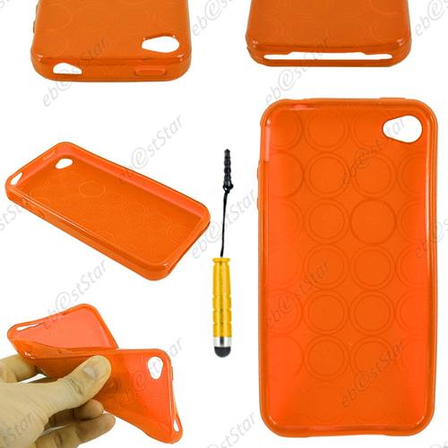Ebeststar ® Pour Apple Iphone 4s, 4 - Housse Etui Coque Souple Silicone Gel Motif Cercle + Mini Stylet, Couleur Orange