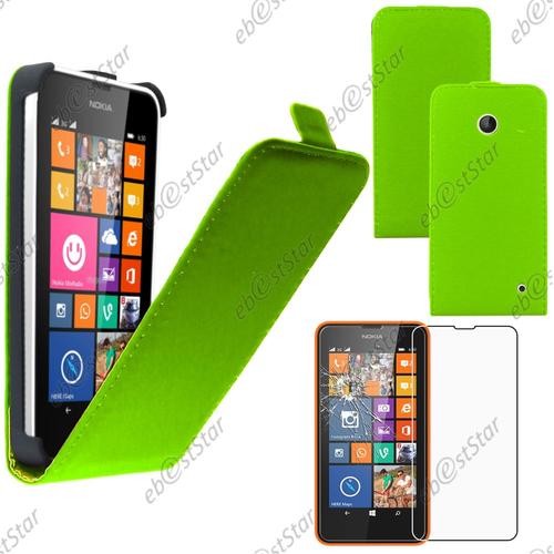 Ebeststar ® Pour Nokia Lumia 630 - Housse Coque Etui En Pu Cuir À Rabat Ultra Fine (Slim Case) + 1 Verre Trempé, Couleur Vert