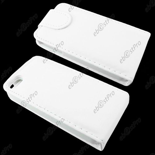 Ebeststar ® 1 Verre Trempé + Coque Housse Etui Simili Cuir Rabattable Pour Apple Iphone 4s, 4, Couleur Blanc