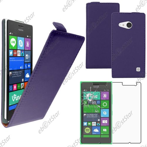 Ebeststar ® Pour Nokia Lumia 735 730 Dual - Housse Coque Etui En Pu Cuir À Rabat Ultra Fine (Slim Case) + 1 Verre Trempé, Couleur Violet