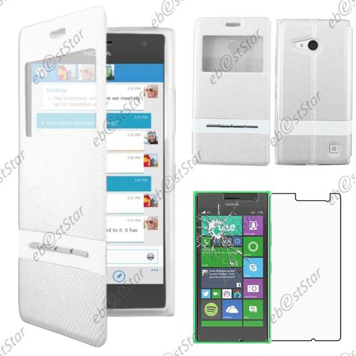 Ebeststar ® Pour Nokia Lumia 735 730 Dual - Housse Coque Etui Smart View Cover Type S-View Portefeuille Livre + 1 Verre Trempé, Couleur Blanc