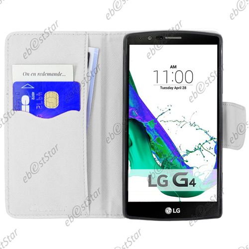 Ebeststar ® 1 Verre Trempé + Housse Portefeuille Coque Etui Protection Folio Pour Lg G4 H815, G4 Dual-Lte, Couleur Blanc