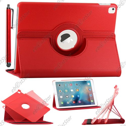 Ebeststar ® Pour Apple Ipad Pro 9.7 (2016), Wi-Fi, 3g, 4g, Lte - Housse Coque Etui Pu Cuir Rotatif Avec Support À Rotation 360° + Stylet, Couleur Rouge