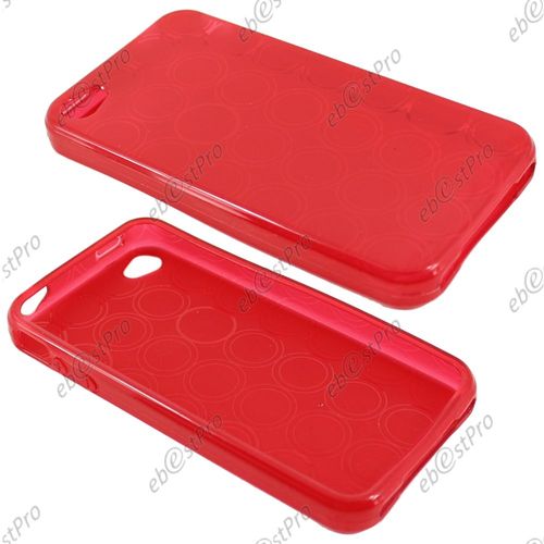 Ebeststar ® 1 Verre Trempé + Etui Housse Coque Cercles Protection En Silicone Gel Pour Apple Iphone 4s, 4, Couleur Rouge