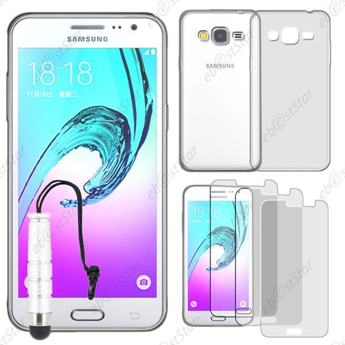 Ebeststar ® Pour Samsung Galaxy J3 2016 Sm-J320f - Housse Etui Coque Silicone Gel Souple Ultra Fine 0,5mm Et Invisible + Mini Stylet + 3 Film Écran, Couleur Transparent