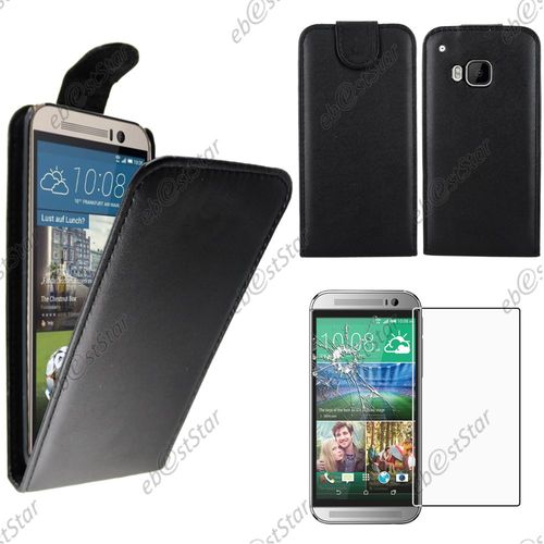 Ebeststar ® Pour Htc One M9, One Hima - Housse Coque Etui Simili Cuir À Rabat Vertical + 1 Verre Trempé, Couleur Noir