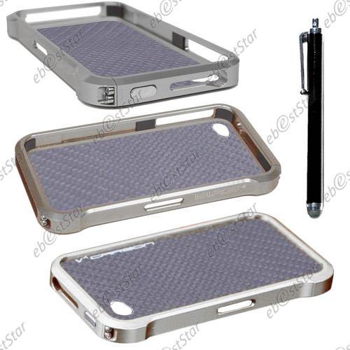 Ebeststar ® Pour Apple Iphone 4s, 4 - Bumper Housse Etui Coque Aluminium + Stylet, Couleur Gris