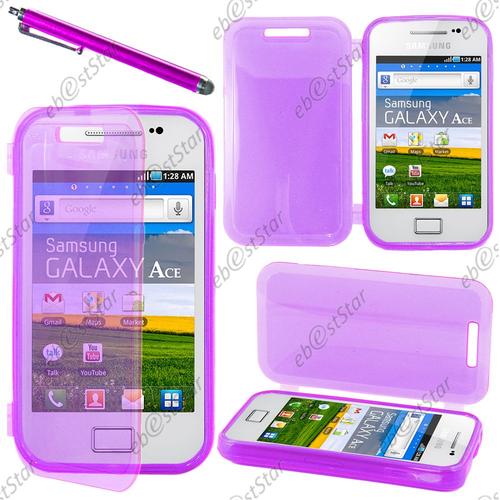 Ebeststar ® Pour Samsung Galaxy Ace S5839i, S5830, S5830i - Housse Etui Coque Portefeuille Livre Silicone Gel + Stylet, Couleur Violet