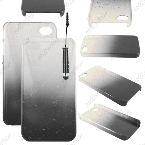 Ebeststar ® Pour Apple Iphone 4s, 4 - Etui Housse Coque Rigide Motif Gouttelettes + Mini Stylet, Couleur Noir