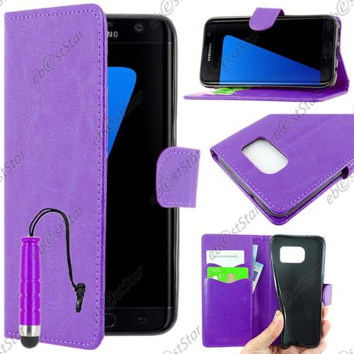 Ebeststar ® Pour Samsung Galaxy S7 Edge Sm-G935f G935 - Housse Coque Etui Portefeuille Support Folio Simi Cuir + Mini Stylet, Couleur Violet