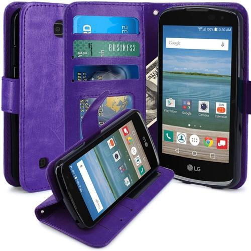 Lg K4 Housse  Coque Etui De Luxe Portefeuille Porte Carte Et Billet Pour Lg K4 - Housse Luxe Violet / Lg K4