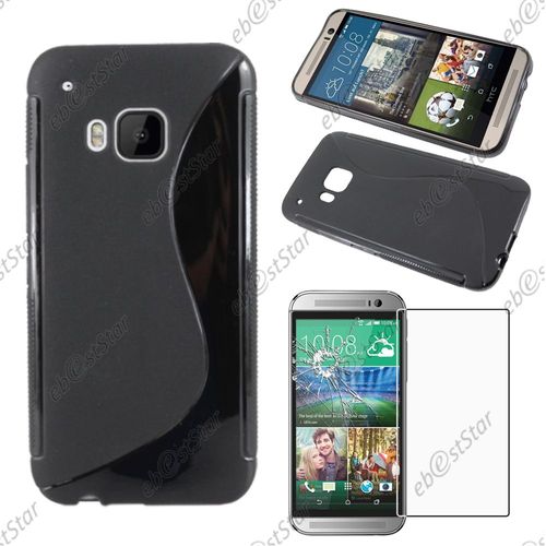 Ebeststar ® Pour Htc One M9, One Hima - Housse Etui Coque Silicone Gel Motif S-Line Protection Souple + 1 Verre Trempé, Couleur Noir