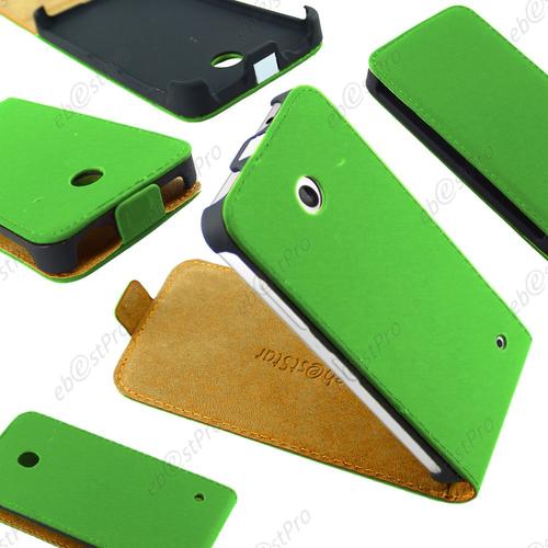 Ebeststar ® 1 Verre Trempé + Etui Pu Cuir Rabattable Housse Coque Ultra Slim Pour Nokia Lumia 630, Couleur Vert