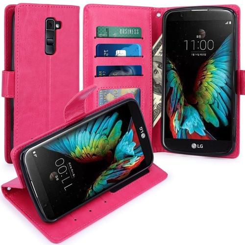 Lg K10 Housse  Coque Etui De Luxe Portefeuille Porte Carte Et Billet Pour Lg K10 - Housse Luxe Rose / Lg K10