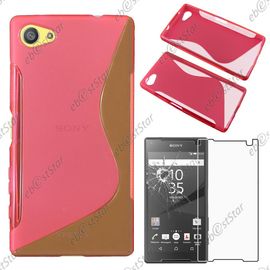 Ebeststar ® Pour Sony Xperia Z5 Compact - Housse Etui Coque Silicone Gel Motif S-Line Protection Souple + 1 Verre Trempé, Couleur Rose