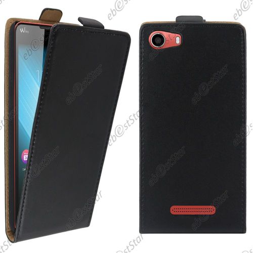 Ebeststar ® Pour Wiko Lenny 2 - Housse Coque Etui En Pu Cuir À Rabat Ultra Fine (Slim Case) + Film, Couleur Noir