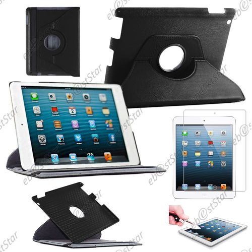Ebeststar ® Pour Apple Ipad 4 Écran Retina, Ipad 4, Ipad 3, Ipad 2 - Housse Coque Etui Pu Cuir Rotatif Avec Support À Rotation 360° + 1 Verre Trempé, Couleur Noir