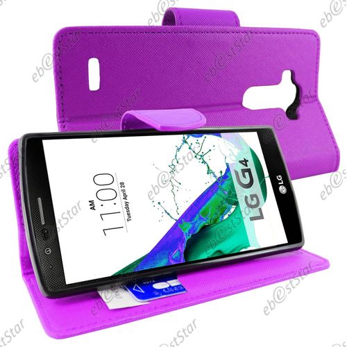 Ebeststar ®  Etui Portefeuille Housse Coque Protection Folio Book Livre Pour Lg G4 H815, G4 Dual-Lte + 1 Verre Trempé, Couleur Violet