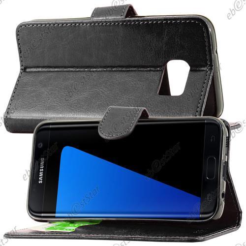 Ebeststar ®  Etui Portefeuille Housse Coque Protection Folio Book Livre Pour Samsung Galaxy S7 Sm-G930f, G930 + Film, Couleur Noir