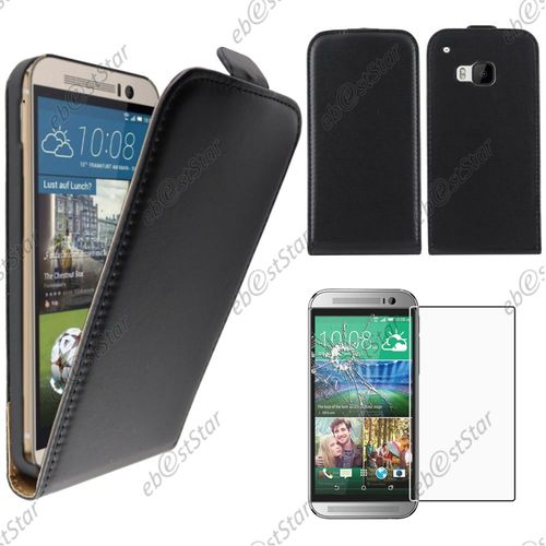 Ebeststar ® Pour Htc One M9, One Hima - Housse Coque Etui En Pu Cuir À Rabat Ultra Fine (Slim Case) + 1 Verre Trempé, Couleur Noir