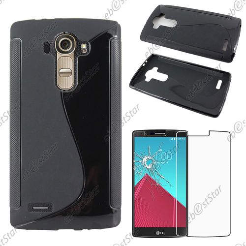 Ebeststar ® Pour Lg G4 H815, G4 Dual-Lte - Housse Etui Coque Silicone Gel Motif S-Line Protection Souple + 1 Verre Trempé, Couleur Noir