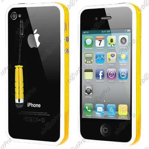 Ebeststar ® Pour Apple Iphone 4s, 4 - Housse Etui Coque Bumper De Protection + Mini Stylet, Couleur Or / Blanc
