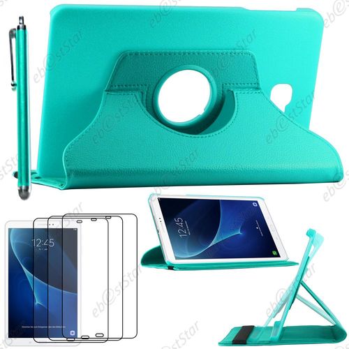 Ebeststar ® Pour Samsung Galaxy Tab A 2016 10.1 T580 T585 - Housse Coque Etui Pu Cuir Rotatif Avec Support À Rotation 360° + Stylet + 3 Film Écran, Couleur Bleu