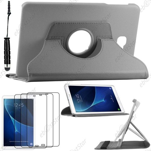Ebeststar ® Pour Samsung Galaxy Tab A 2016 10.1 T580 T585 - Housse Coque Etui Pu Cuir Rotatif Avec Support À Rotation 360° + Mini Stylet + 3 Film Écran, Couleur Gris