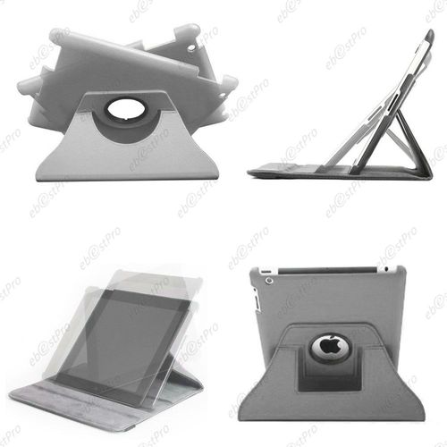 Ebeststar ® 1 Verre Trempé + Coque Etui Pu Cuir Housse Rotative Support À Rotation 360° Pour Apple Ipad 4 Écran Retina, Ipad 4, Ipad 3, Ipad 2, Couleur Gris
