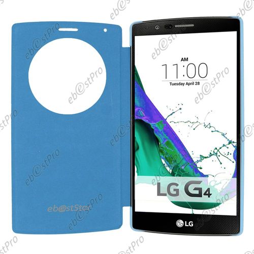 Ebeststar ®  Housse Portefeuille Coque Etui Flip View Cover Fenêtre Pour Lg G4 H815, G4 Dual-Lte + 1 Verre Trempé, Couleur Bleu