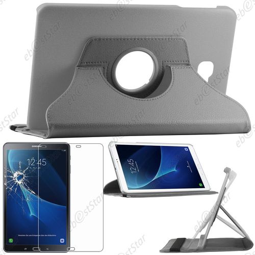 Ebeststar ® Pour Samsung Galaxy Tab A 2016 10.1 T580 T585 - Housse Coque Etui Pu Cuir Rotatif Avec Support À Rotation 360° + 1 Verre Trempé, Couleur Gris
