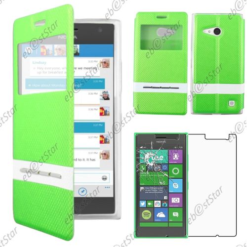 Ebeststar ® Pour Nokia Lumia 735 730 Dual - Housse Coque Etui Smart View Cover Type S-View Portefeuille Livre + 1 Verre Trempé, Couleur Vert