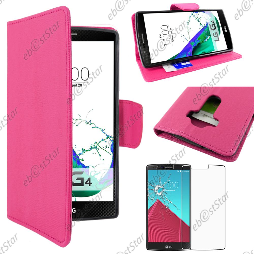 Ebeststar ® Pour Lg G4 H815, G4 Dual-Lte - Housse Coque Etui Portefeuille Support Folio Simi Cuir + 1 Verre Trempé, Couleur Rose