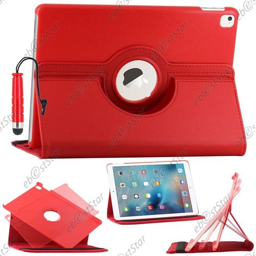Ebeststar ® Pour Apple Ipad Pro 9.7 (2016), Wi-Fi, 3g, 4g, Lte - Housse Coque Etui Pu Cuir Rotatif Avec Support À Rotation 360° + Mini Stylet, Couleur Rouge