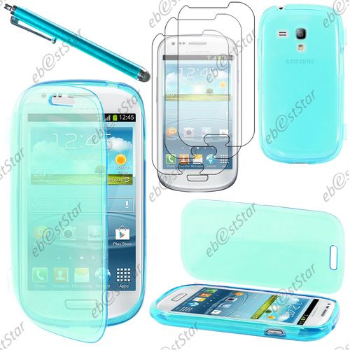 Ebeststar ® Pour Samsung Galaxy S3 Mini Gt-I8190, I8190n - Housse Etui Coque Portefeuille Livre Silicone Gel + Stylet + 3 Film Écran, Couleur Bleu