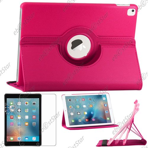 Ebeststar ® Pour Apple Ipad Pro 9.7 (2016), Wi-Fi, 3g, 4g, Lte - Housse Coque Etui Pu Cuir Rotatif Avec Support À Rotation 360° + 1 Verre Trempé, Couleur Rose