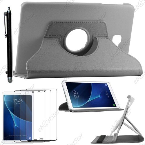 Ebeststar ® Pour Samsung Galaxy Tab A 2016 10.1 T580 T585 - Housse Coque Etui Pu Cuir Rotatif Avec Support À Rotation 360° + Stylet + 3 Film Écran, Couleur Gris