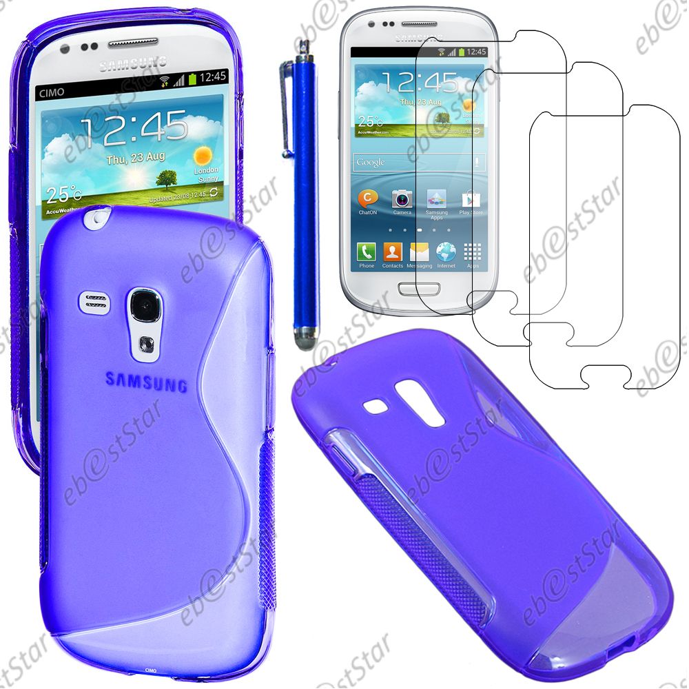 Ebeststar ® Pour Samsung Galaxy S3 Mini Gt-I8190, I8190n - Housse Etui Coque Silicone Gel Motif S-Line Protection Souple + Stylet + 3 Film Écran, Couleur Bleu