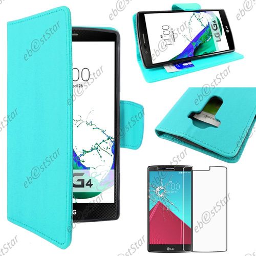 Ebeststar ® Pour Lg G4 H815, G4 Dual-Lte - Housse Coque Etui Portefeuille Support Folio Simi Cuir + 1 Verre Trempé, Couleur Bleu