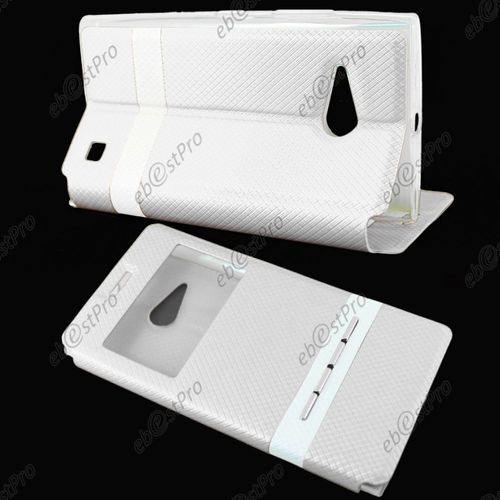 Ebeststar ® 1 Verre Trempé + Housse Pochette Protection Coque Etui Type S-View Pour Nokia Lumia 735 730 Dual, Couleur Blanc