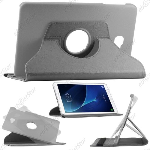 Ebeststar ® Pour Samsung Galaxy Tab A 2016 10.1 T580 T585 - Housse Coque Etui Pu Cuir Rotatif Avec Support À Rotation 360° + Film, Couleur Gris