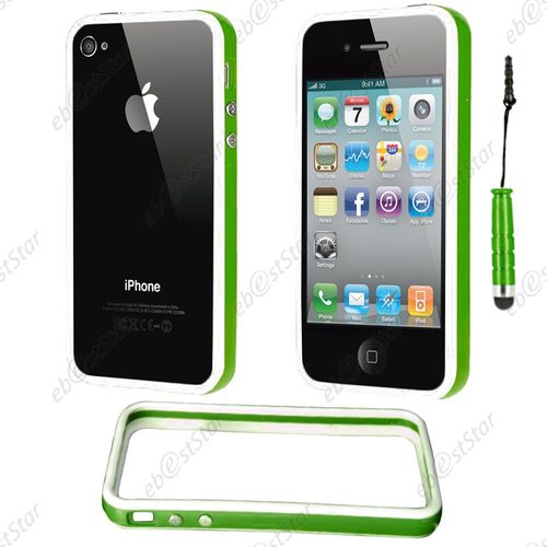 Ebeststar ® Pour Apple Iphone 4s, 4 - Housse Etui Coque Bumper De Protection + Mini Stylet, Couleur Vert / Blanc