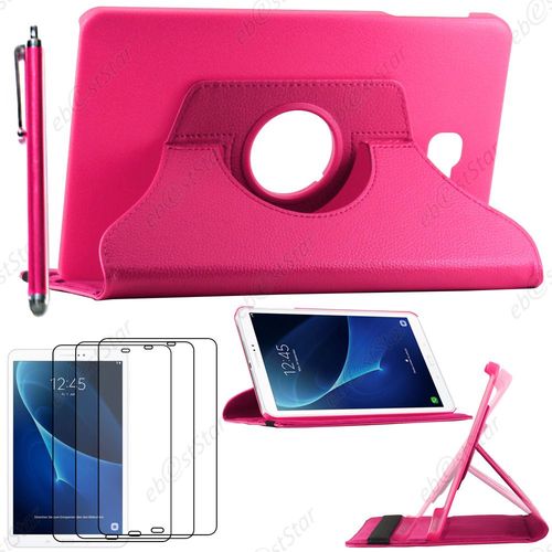 Ebeststar ® Pour Samsung Galaxy Tab A 2016 10.1 T580 T585 - Housse Coque Etui Pu Cuir Rotatif Avec Support À Rotation 360° + Stylet + 3 Film Écran, Couleur Rose