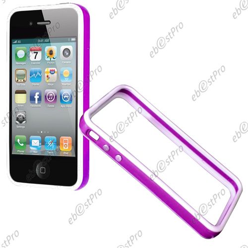 Ebeststar ® 1 Verre Trempé + Bumper Contour De Protection Etui Housse Coque Pour Apple Iphone 4s, 4, Couleur Violet / Blanc