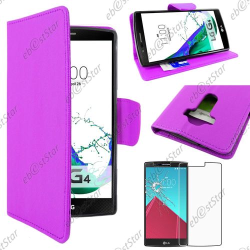 Ebeststar ® Pour Lg G4 H815, G4 Dual-Lte - Housse Coque Etui Portefeuille Support Folio Simi Cuir + 1 Verre Trempé, Couleur Violet