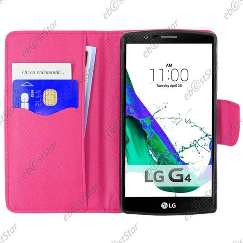 Ebeststar ® 1 Verre Trempé + Housse Portefeuille Coque Etui Protection Folio Pour Lg G4 H815, G4 Dual-Lte, Couleur Rose