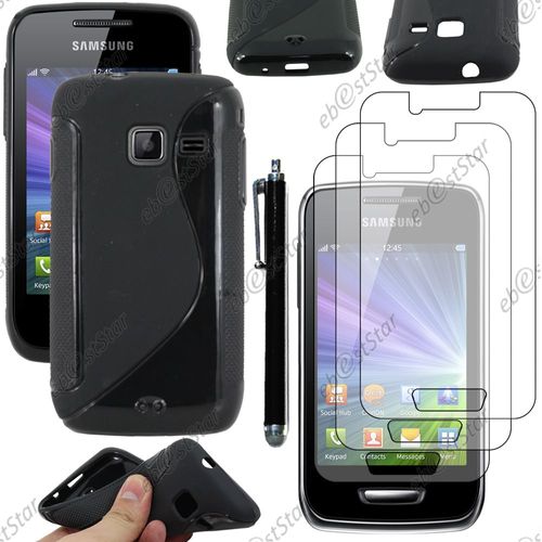 Ebeststar ® Pour Samsung Wave Y S5380 - Housse Etui Coque Silicone Gel Motif S-Line Protection Souple + Stylet + 3 Film Écran, Couleur Noir