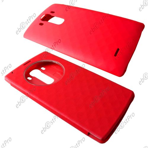 Ebeststar ® 1 Verre Trempé + Etui Flip View Cover Housse Portefeuille Coque Pochette Fenêtre Transparente Pour Lg G4 H815, G4 Dual-Lte, Couleur Rouge