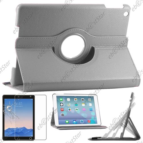 Ebeststar ® Pour Apple Ipad Air, Ipad 5, Ipad Air Wi-Fi, 3g - Housse Coque Etui Pu Cuir Rotatif Avec Support À Rotation 360° + 1 Verre Trempé, Couleur Gris